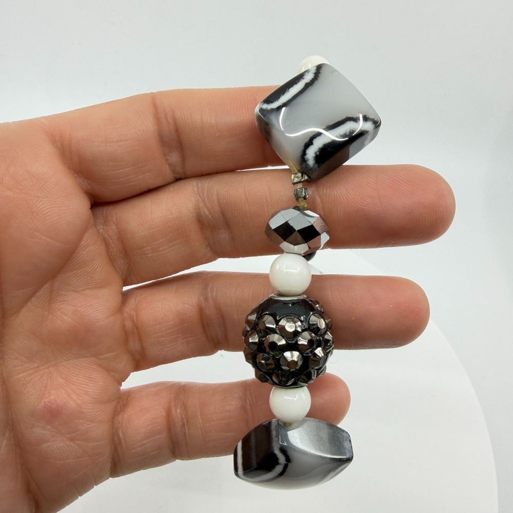 Monochrome Stretch Bracelet Black White Crystal Boho Festival Jewelry